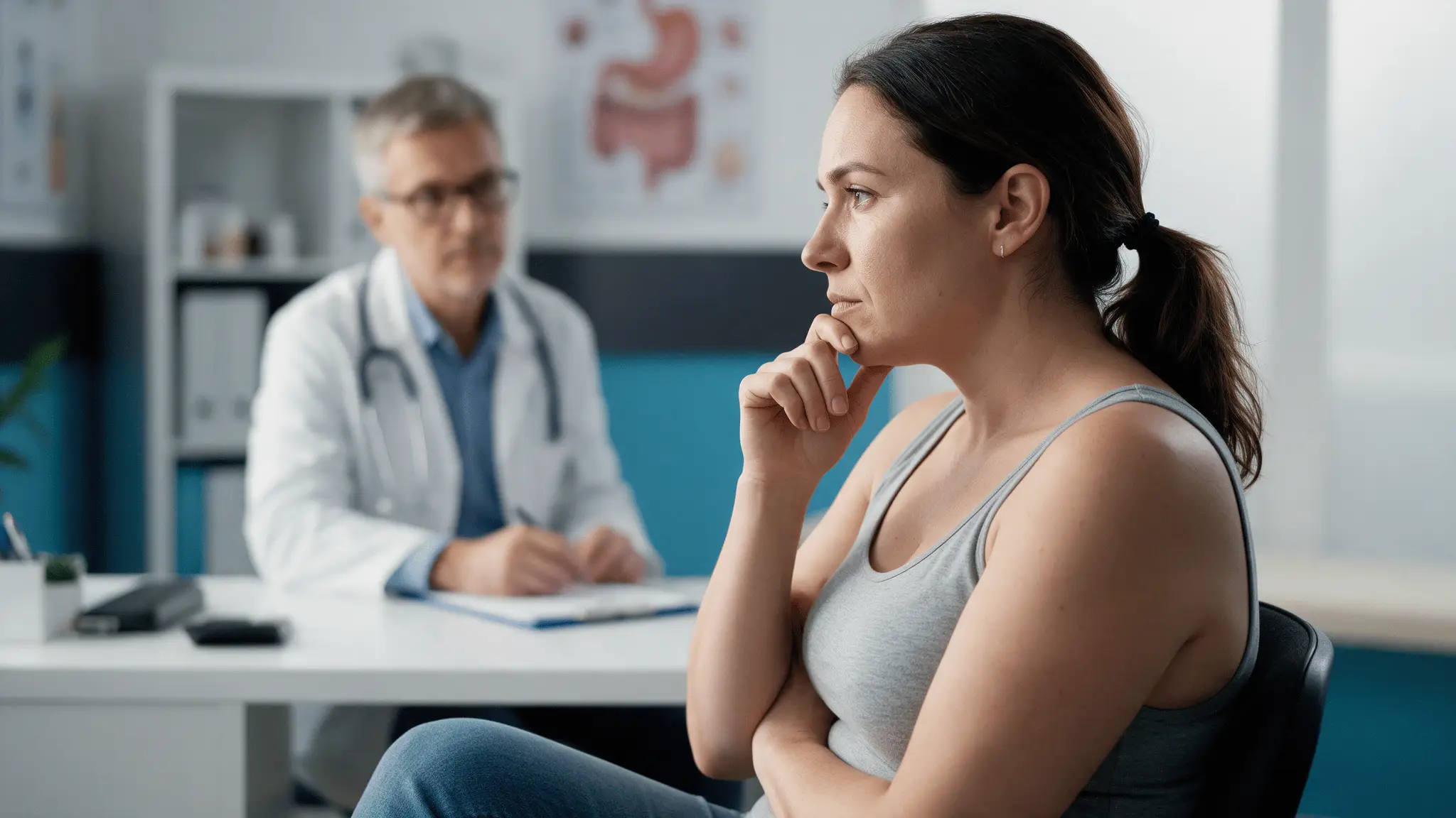 Patient weighing up gastric sleeve surgery in a consultation with a doctor
